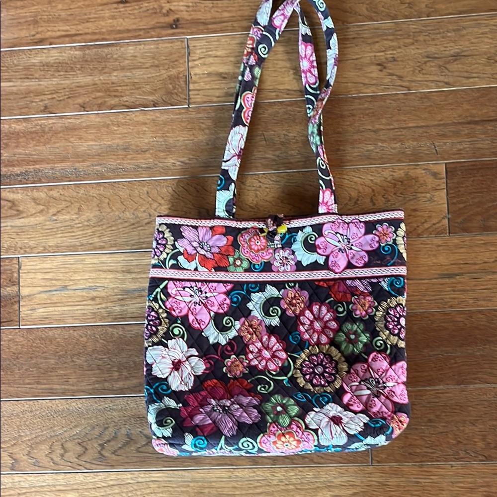 Vera Bradley Black Quilted Tote with Pink Floral Pattern
